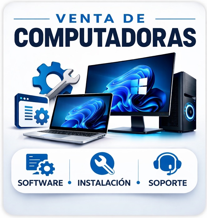 Venta de computadoras, software, instalación y soporte